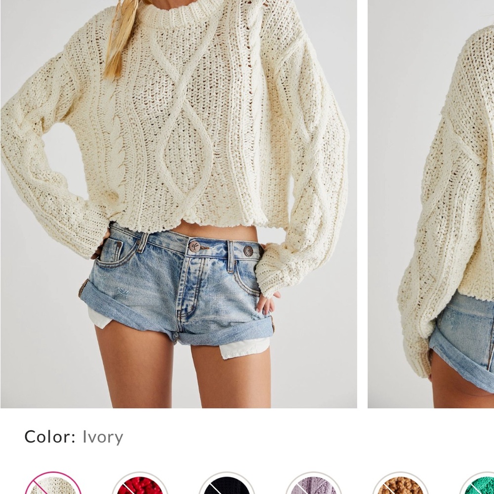 Free People Ivory Cable Knit Sweater